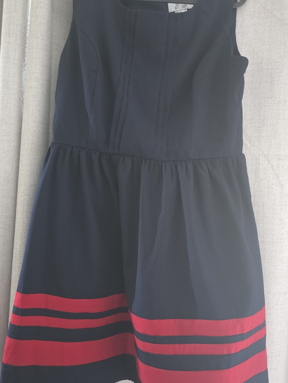 Sweet Storm Navy Skater Dress with Red Hem Stripes